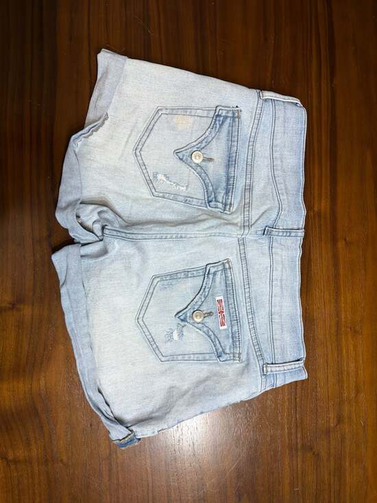 Hudson Light Wash Distressed Cuffed Denim Shorts with Flap Pockets - Picture 3 of 3